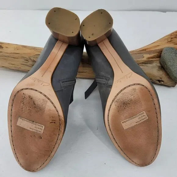 Clarks gray leather booties wood heel style name Narrative - Picture 4 of 9